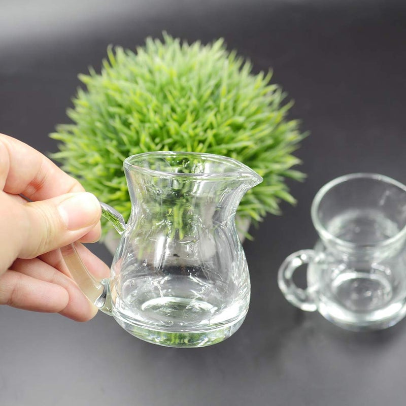 DGQ Classic Glass Creamer Pitcher with Handle 4oz Pack of 2 Milk Pourer Mini Creamer for Coffee Tea Maple Syrup Serving - Image 2